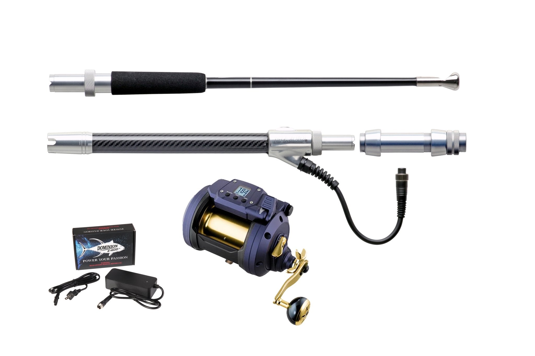 E-Rod HD Kite Rod Combo | Tanacom 800 Reel & Line Silver / Daiwa J-Braid 8x - White